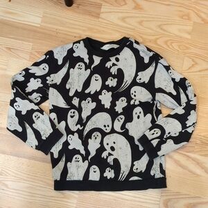 H&M Kids Spooky Ghost Halloween Print Fleece Lined Sweater Sweatshirt Kids 8/10